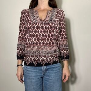 Joie Red and White Paisley Bohemian 100% Silk Blouse Size XS